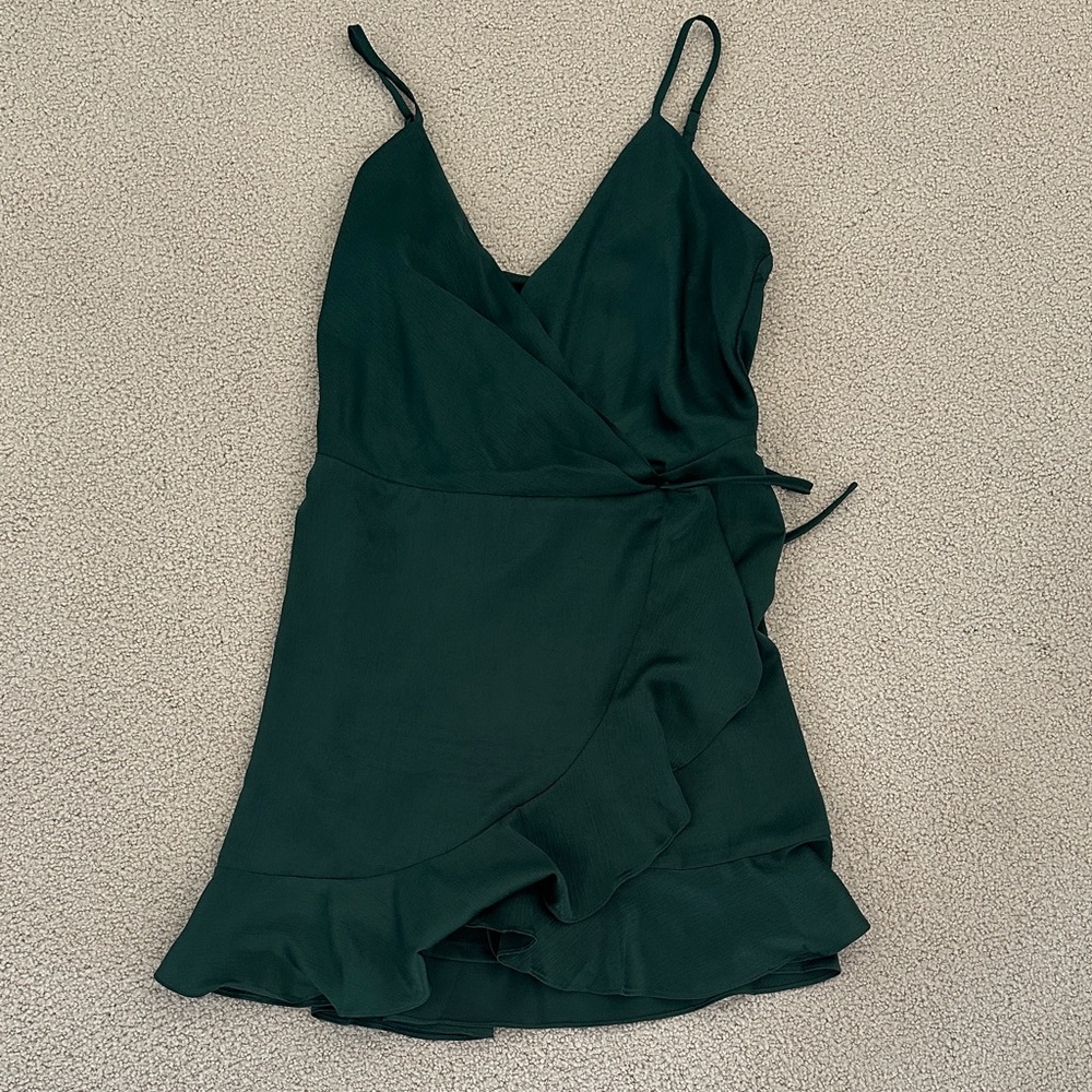 Lulu's Deep Green Mini Wrap Dress